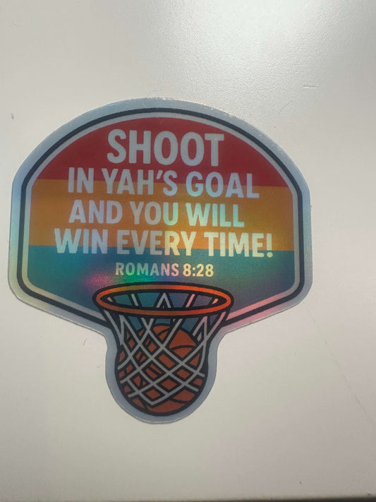 "Shoot in YAH’s Goal" Basketball Sticker – Romans 8:28