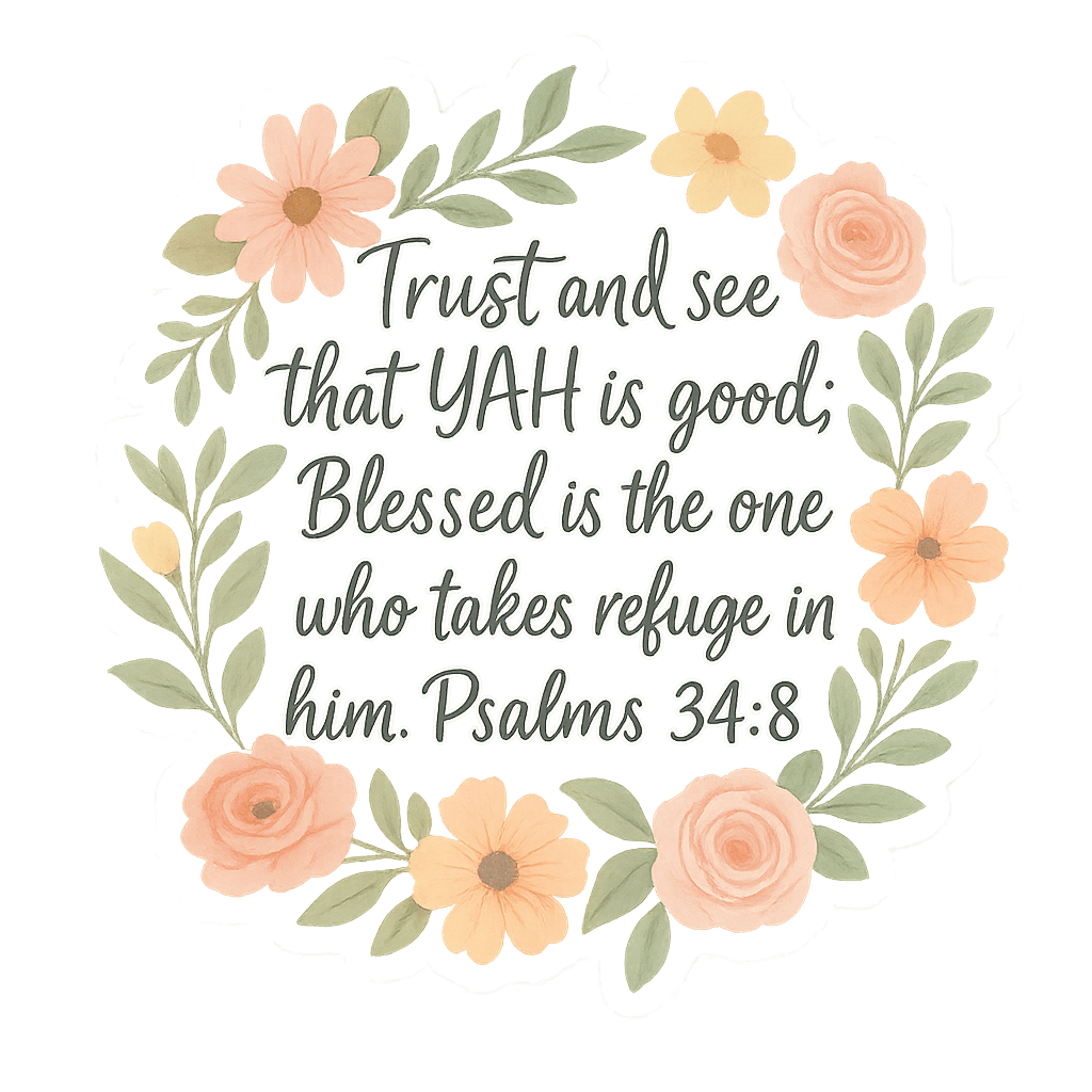 "Trust and See That YAH Is Good" Floral Circle Sticker – Psalm 34:8